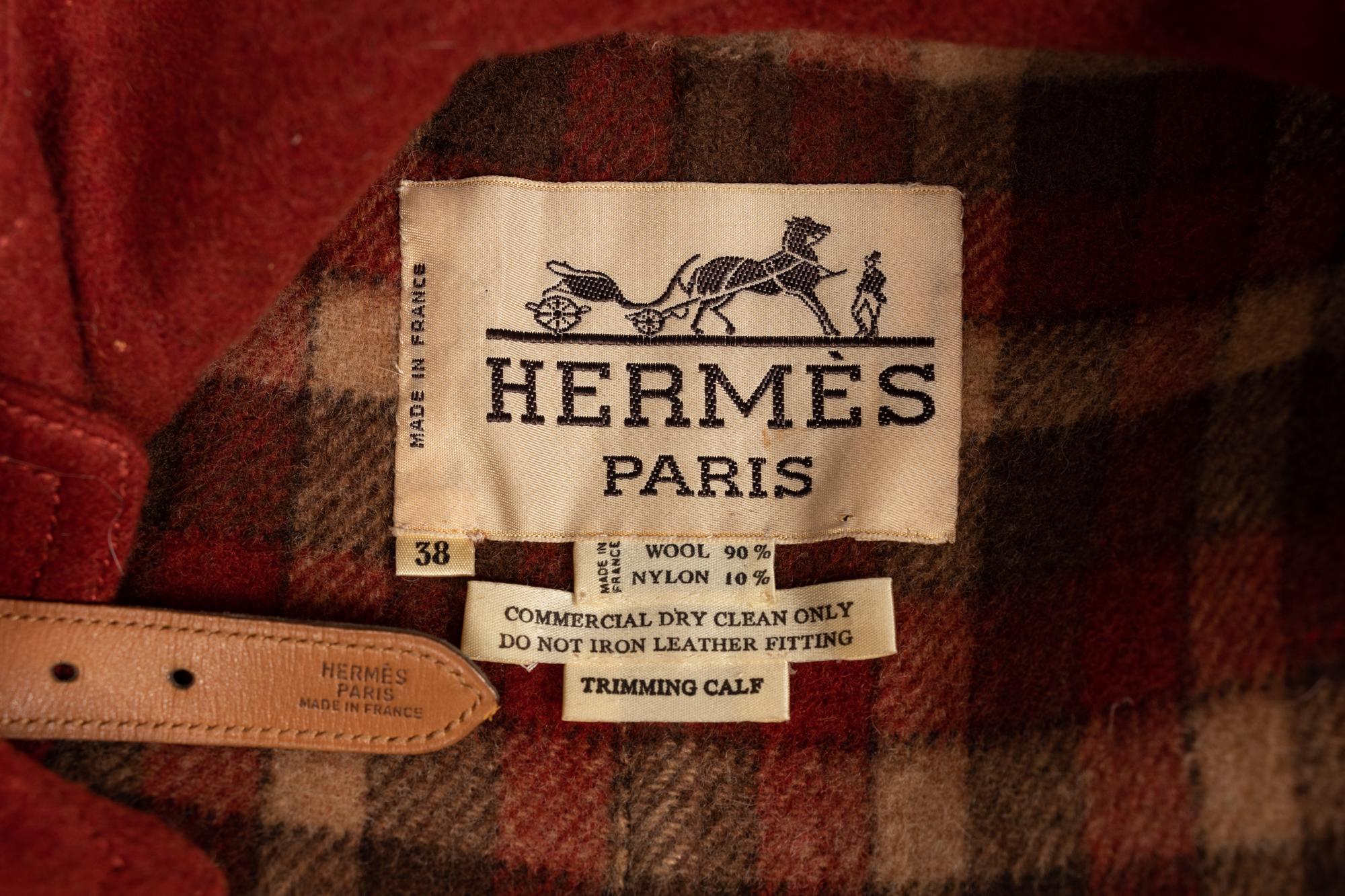 Hermès Wool Car Coat with Leather Trim, 1970s