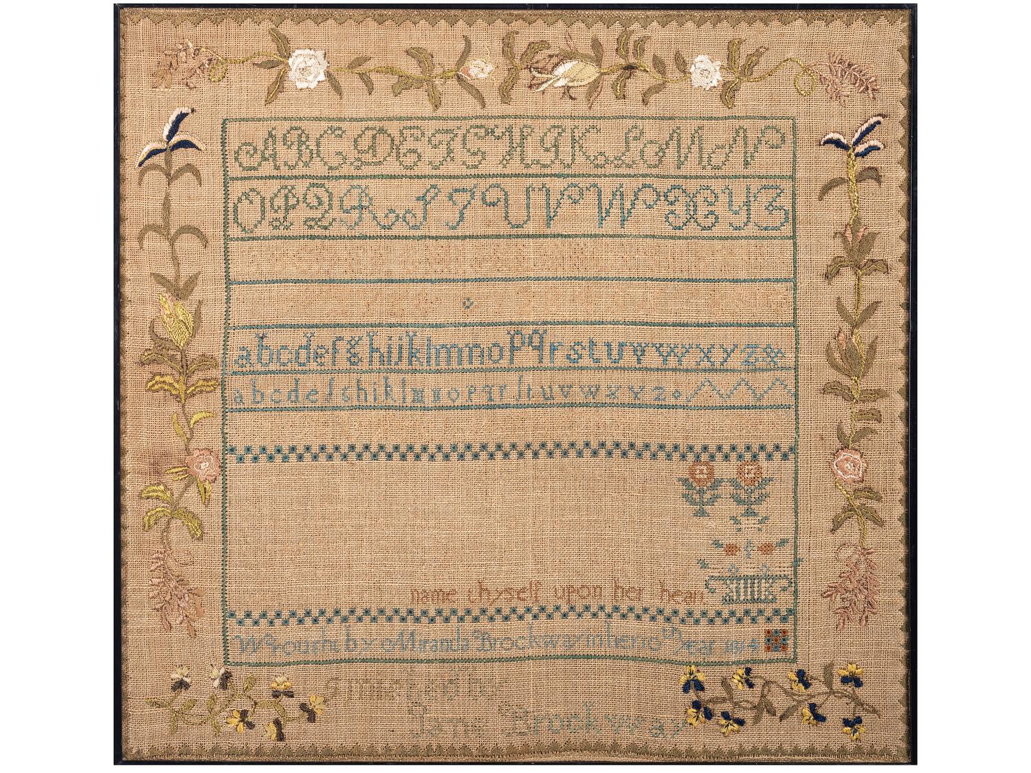 A Connecticut Needlework Alphabet Sampler, Wrought by Miranda Brockaway