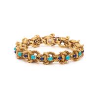 YELLOW GOLD, TURQUOISE AND LAPIS LAZULI BRACELET