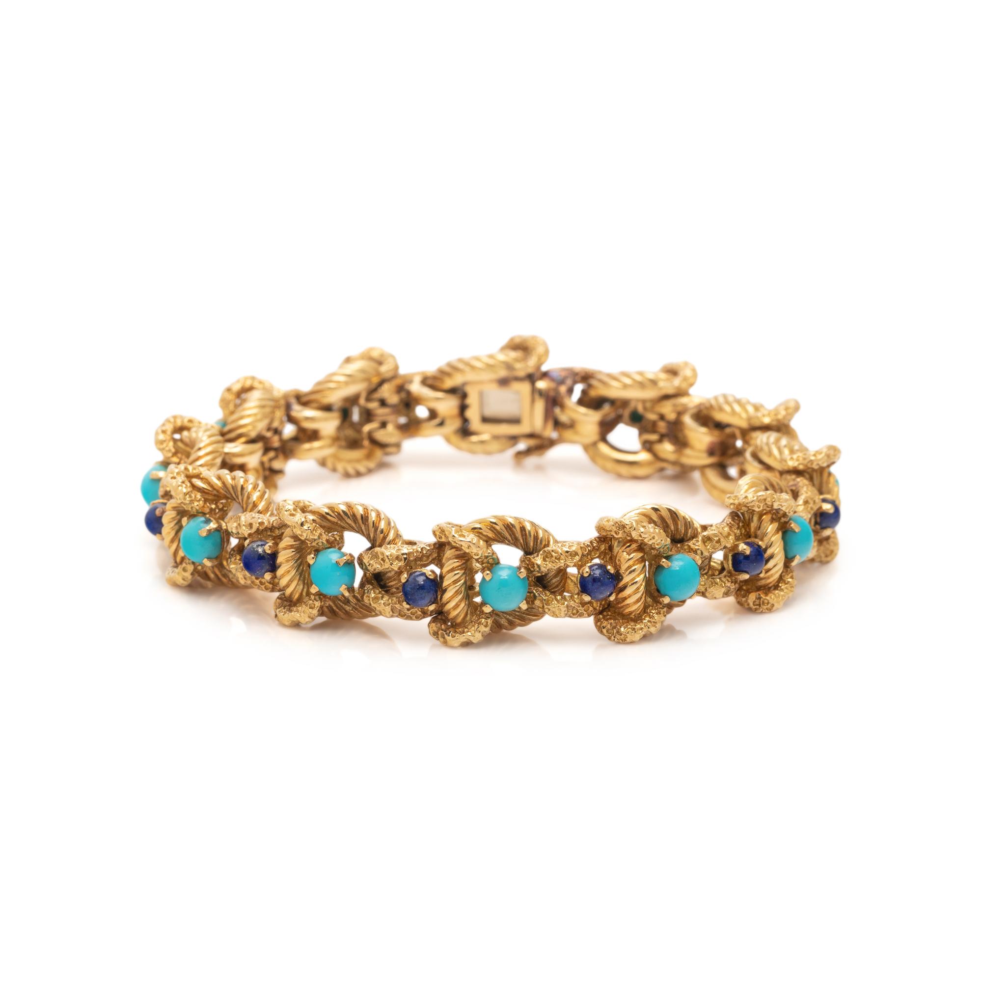 YELLOW GOLD, TURQUOISE AND LAPIS LAZULI BRACELET