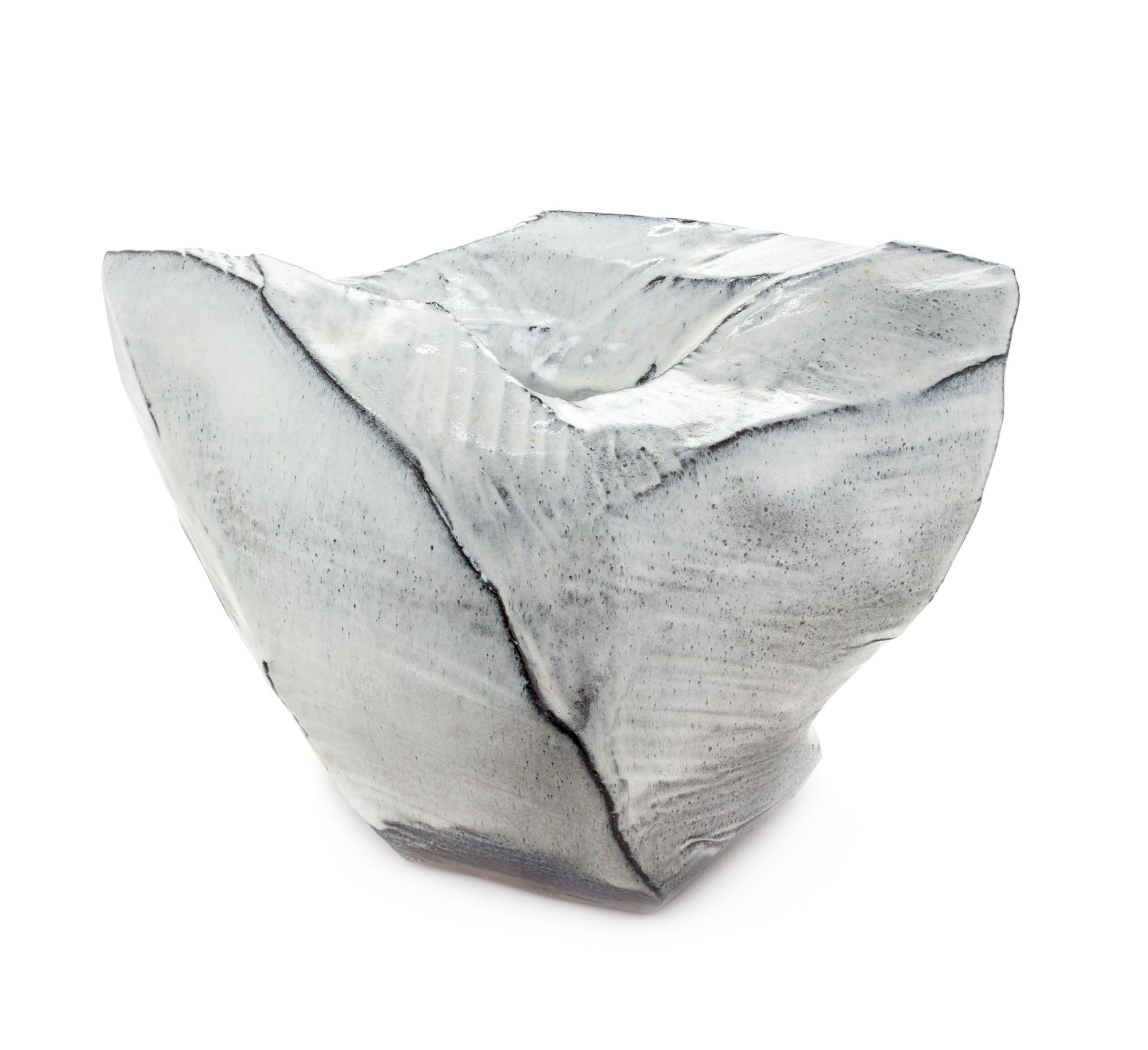 Kaneta Masanao, (b. 1953), Hakuyu kurinuki kaki: Hagi White Glazed Scooped-out Flower Vessel, 2014