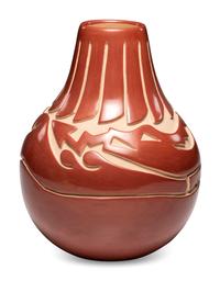 Carved Redware Pottery Vase
