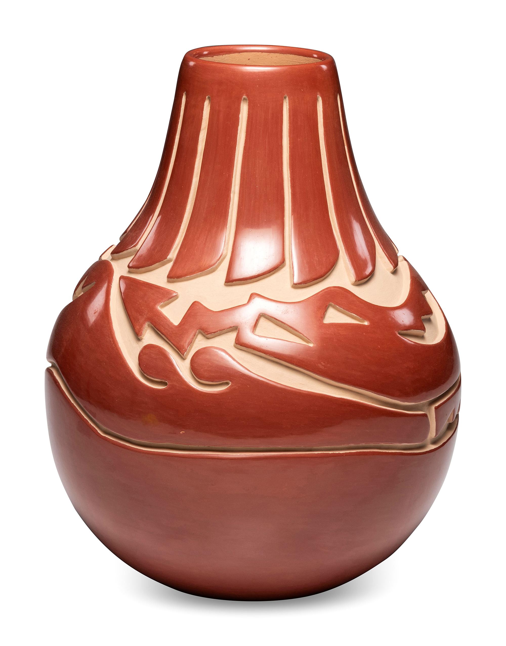 Carved Redware Pottery Vase