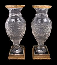 A Pair of French Gilt Bronze Mounted Cut Glass Vases