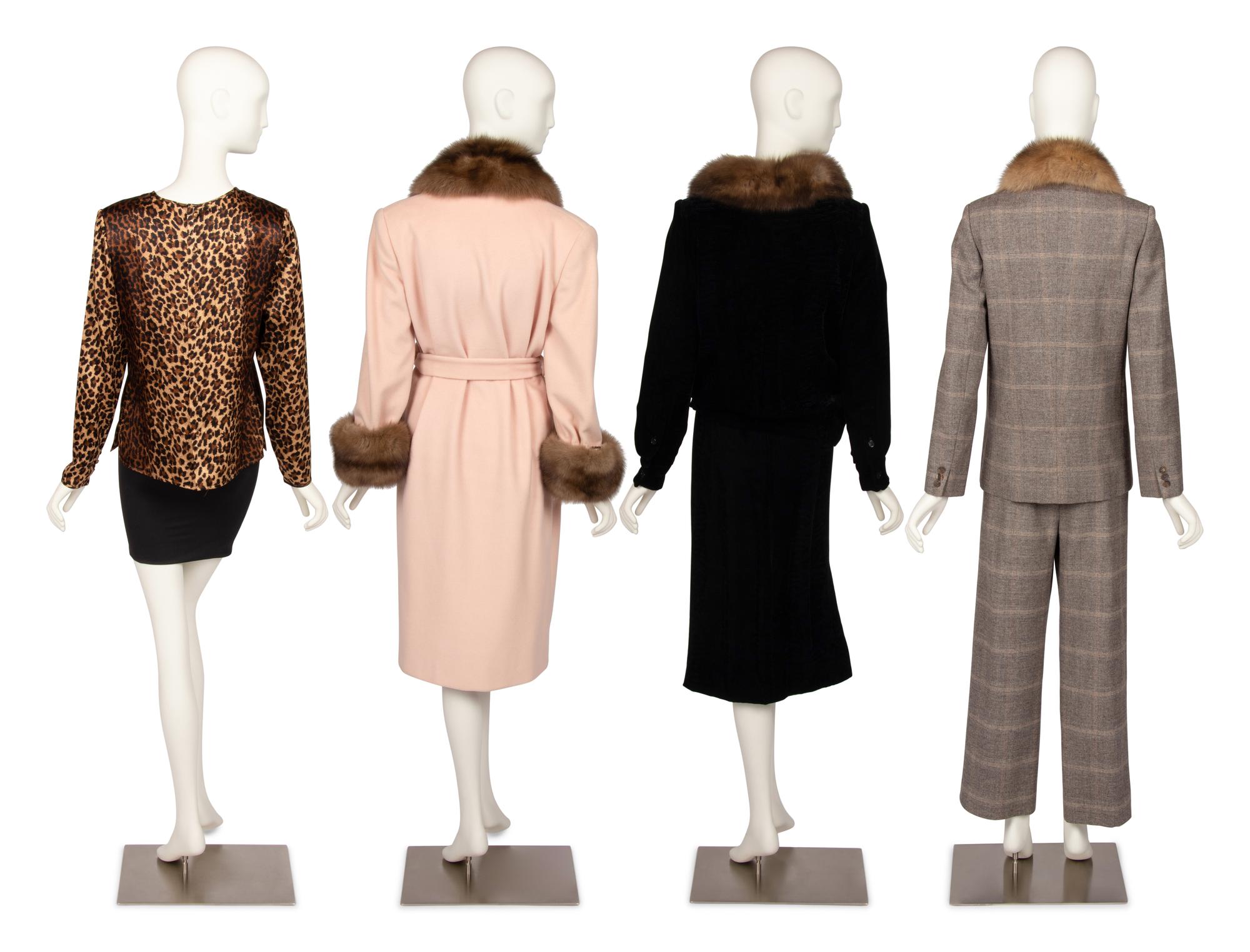 Group of Bill Blass Items: Three Fur-Trimmed Ensembles and a Blouse, 1980-90s