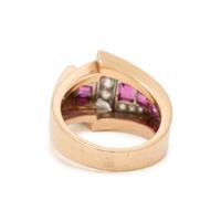 RETRO, ROSE GOLD, PLATINUM, DIAMOND, AND SYNTHETIC RUBY RING