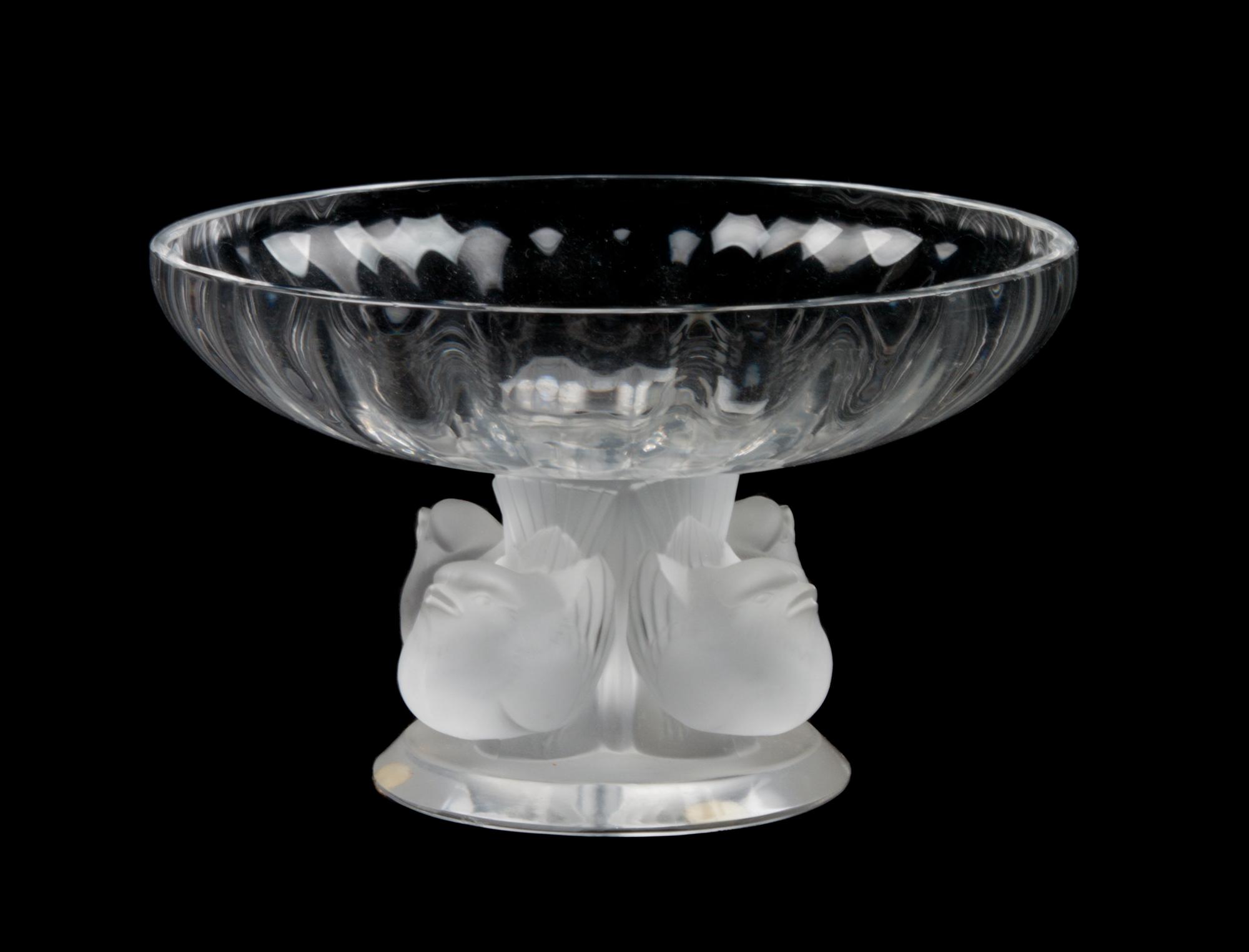 A Lalique Molded and Frosted Glass Compote Height 3 1/2 x diameter 5 1/2 inches.