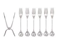 A Set of Six Georg Jensen Silver Flat Blossom Pattern Cocktail Forks