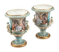 A Pair of Sèvres Style Porcelain Urns