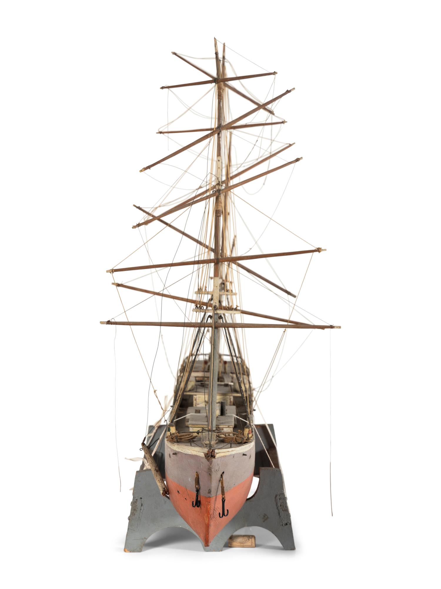 A Carved and Painted Wood Three-Mast Ship Model