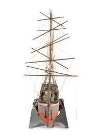A Carved and Painted Wood Three-Mast Ship Model