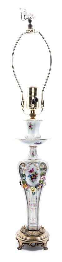 A Continental Porcelain Lamp Height 24 1/2 inches.