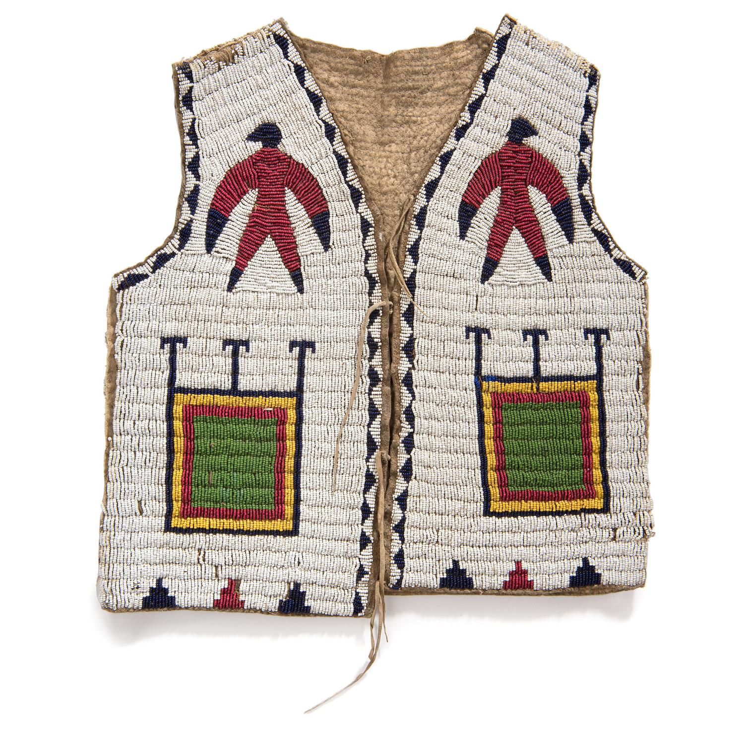 Sioux Child's Beaded Buffalo Hide Pictorial Vest
