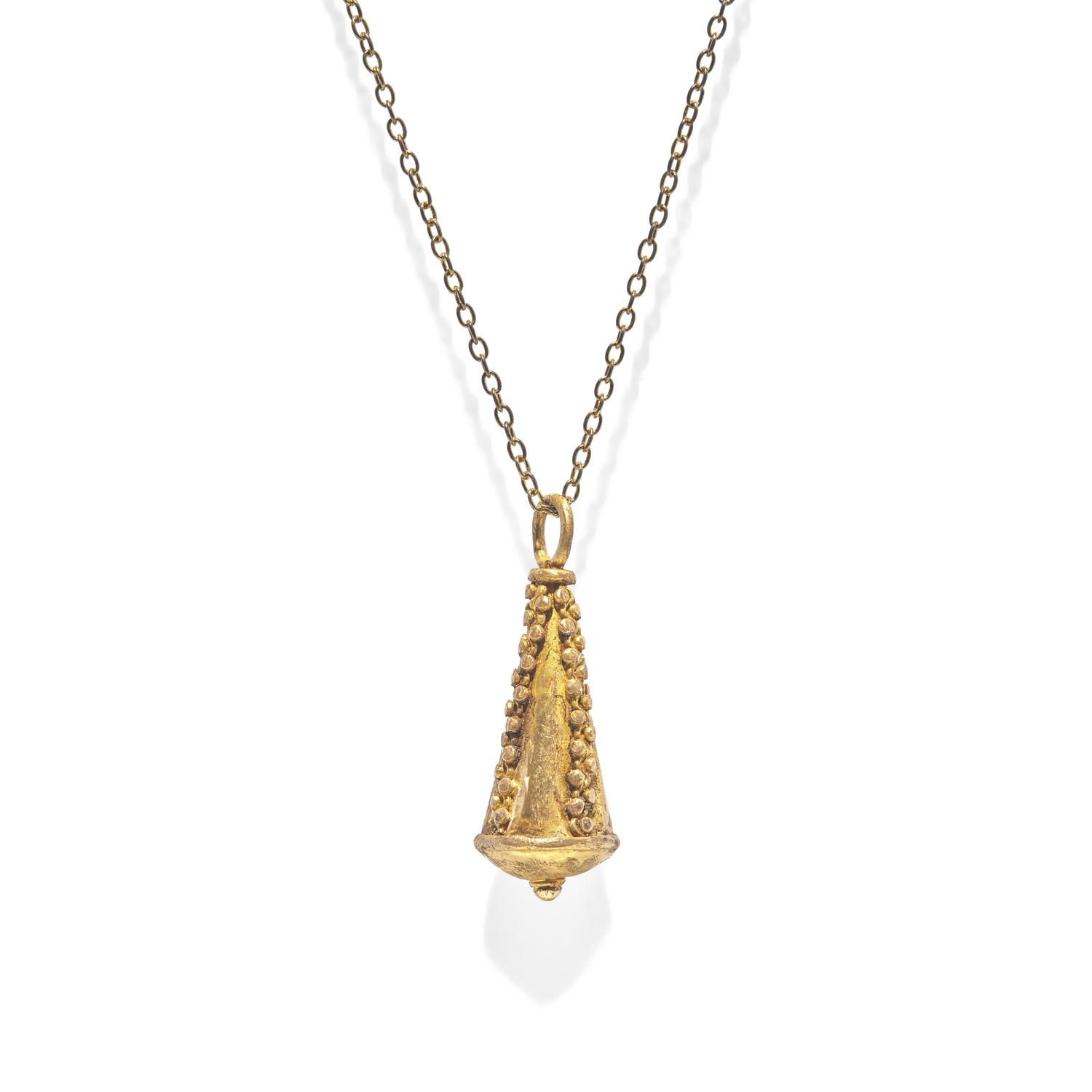 A Roman Gold Hercules Club Pendant — with a modern gold chain