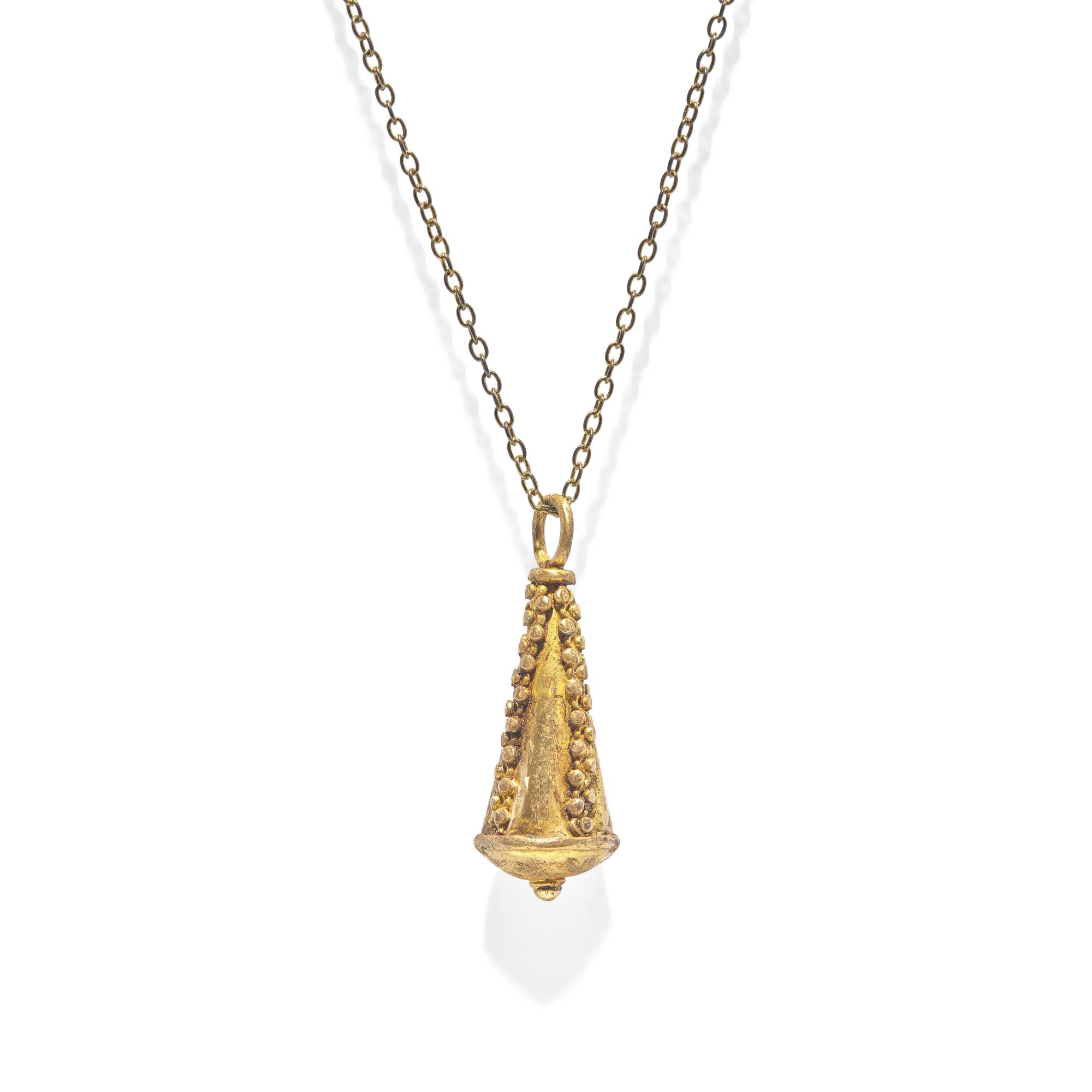 A Roman Gold Hercules Club Pendant — with a modern gold chain