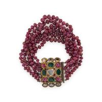 RUBY BEAD, DIAMOND, EMERALD, AND ENAMEL BRACELET