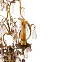 A Pair of French Gilt Metal and Cut Glass Three-Light Girandoles