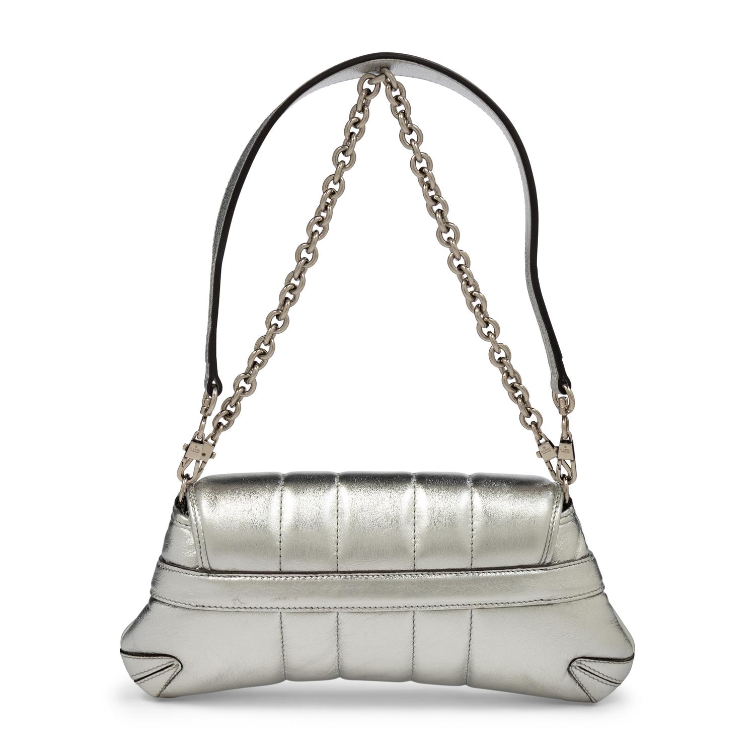 GUCCI, SILVER LEATHER HORSEBIT BAG