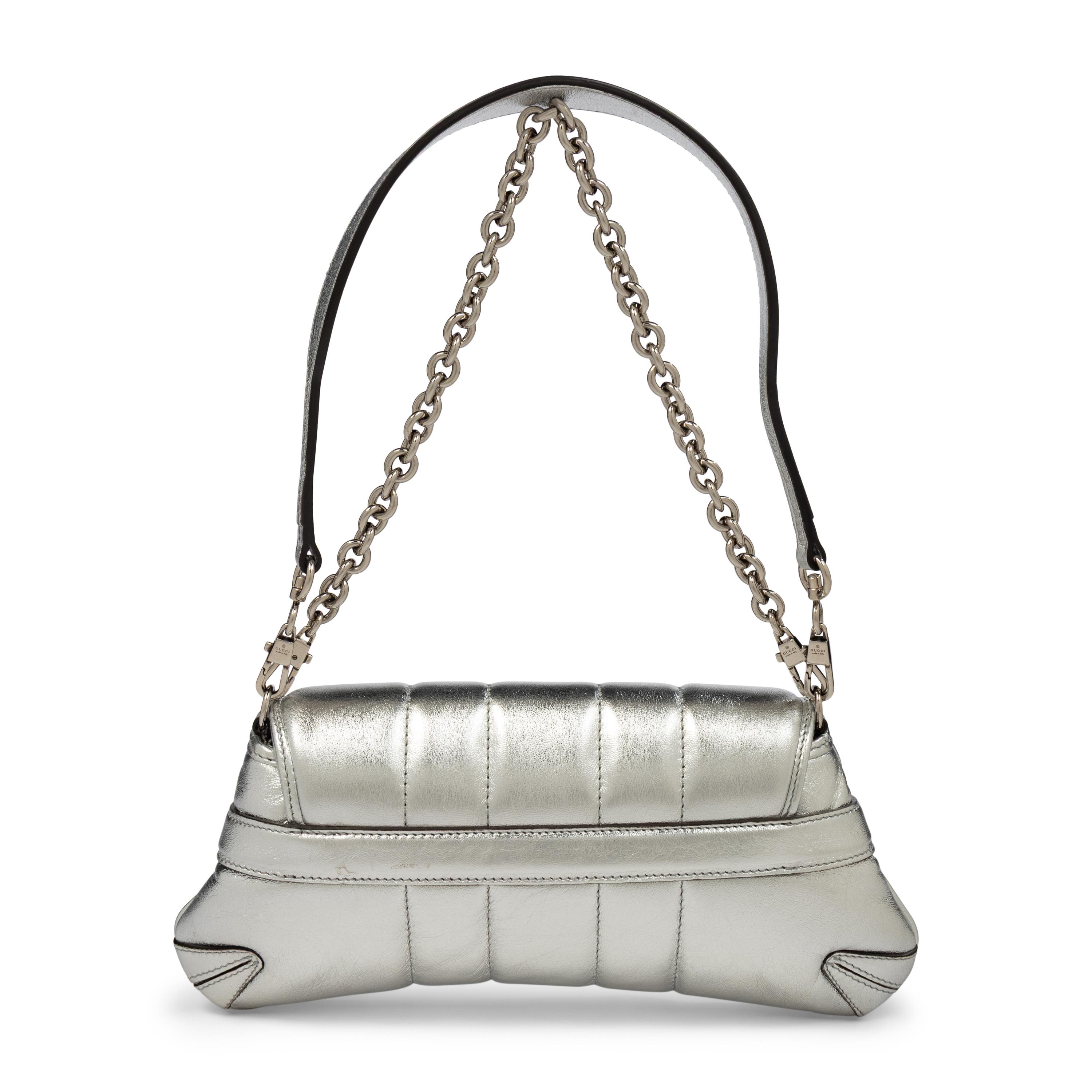 GUCCI, SILVER LEATHER HORSEBIT BAG