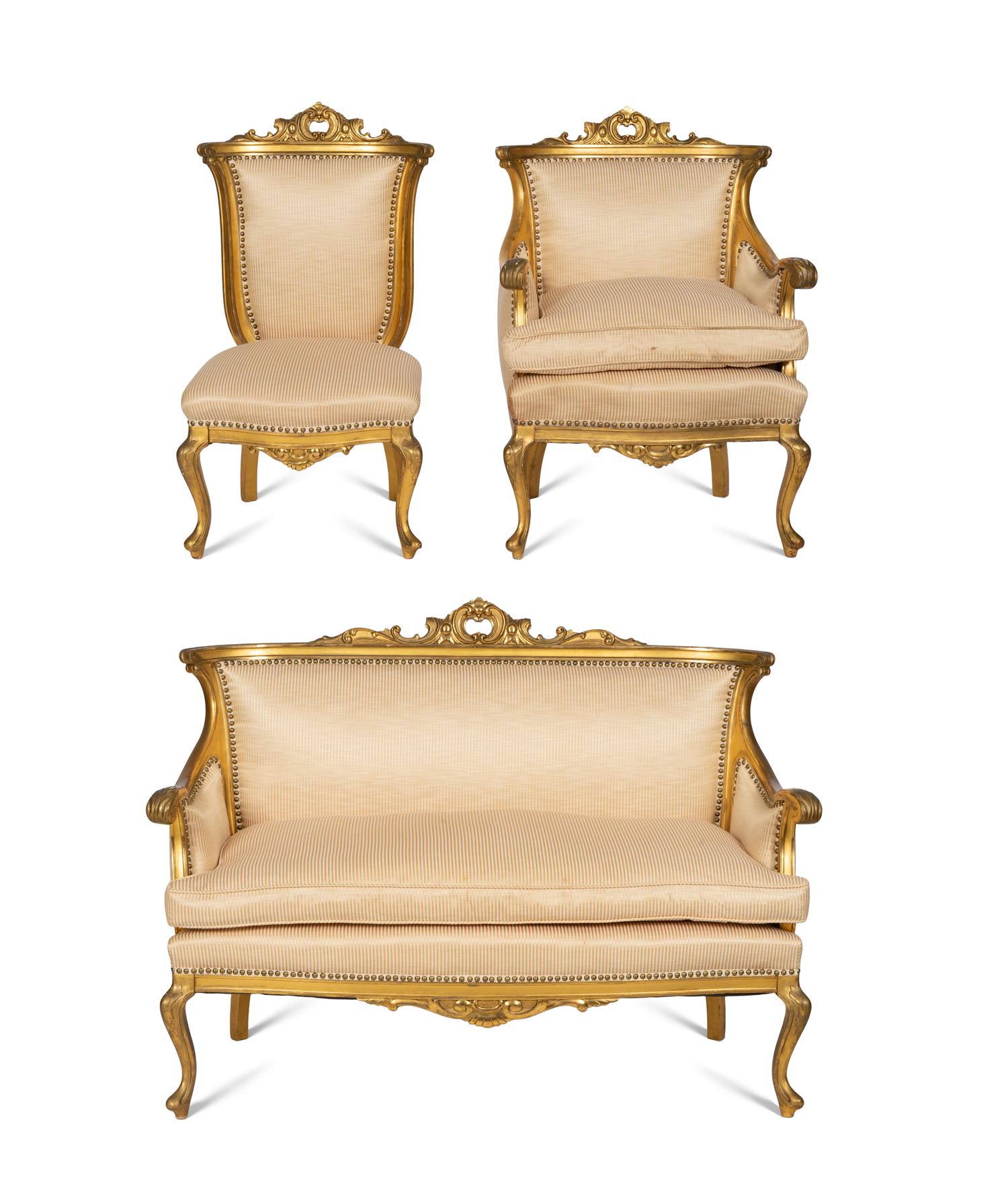 A Victorian Louis XV Style Giltwood Three-Piece Parlor Suite