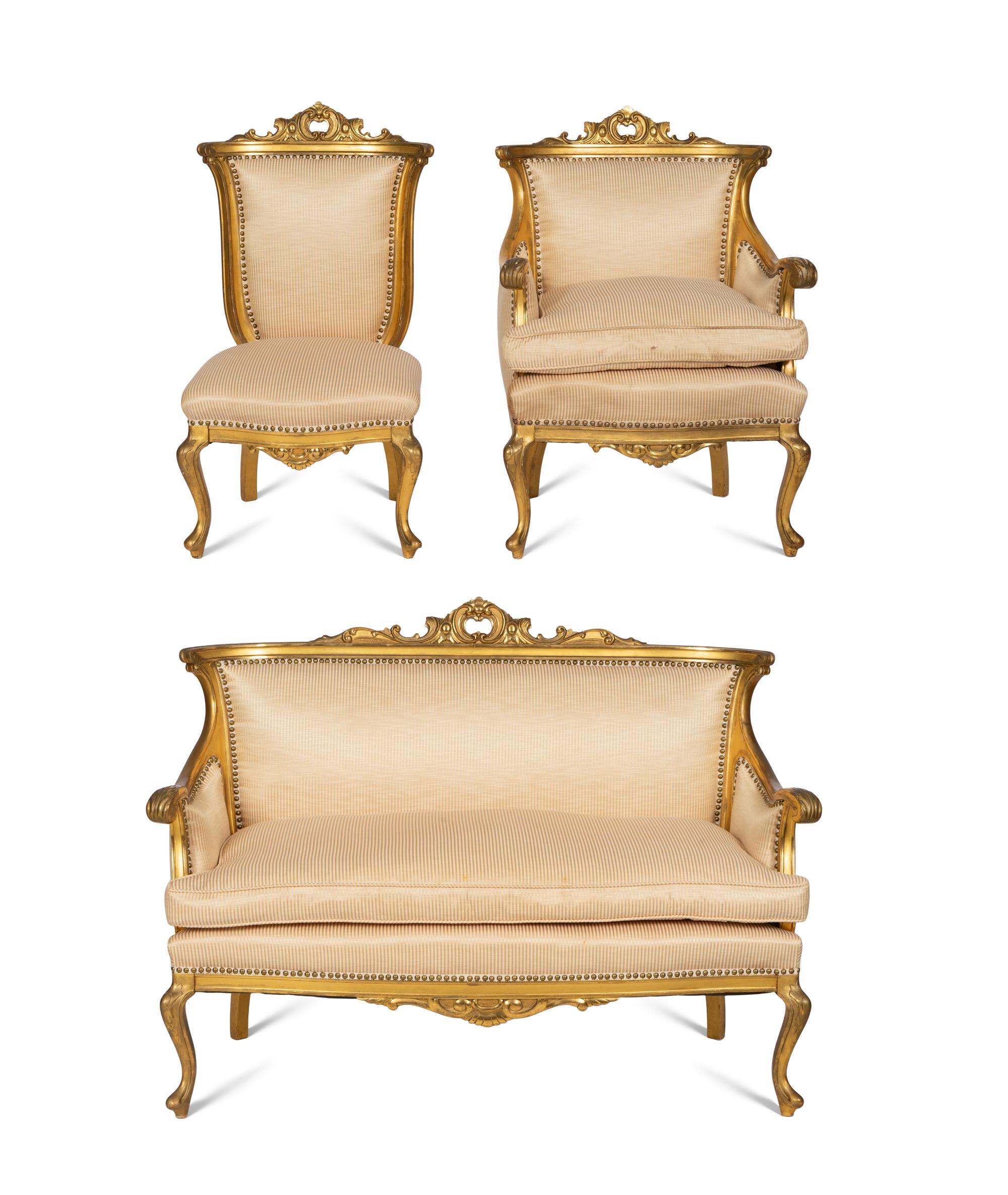 A Victorian Louis XV Style Giltwood Three-Piece Parlor Suite