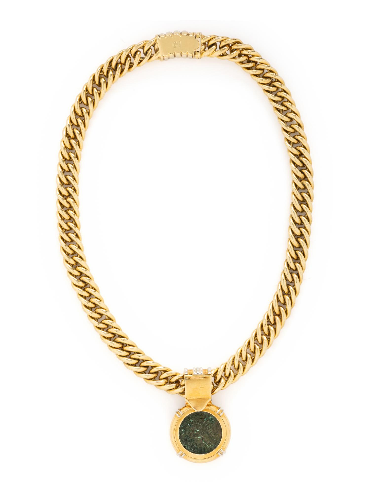 YELLOW GOLD AND ANCIENT COIN PENDANT NECKLACE