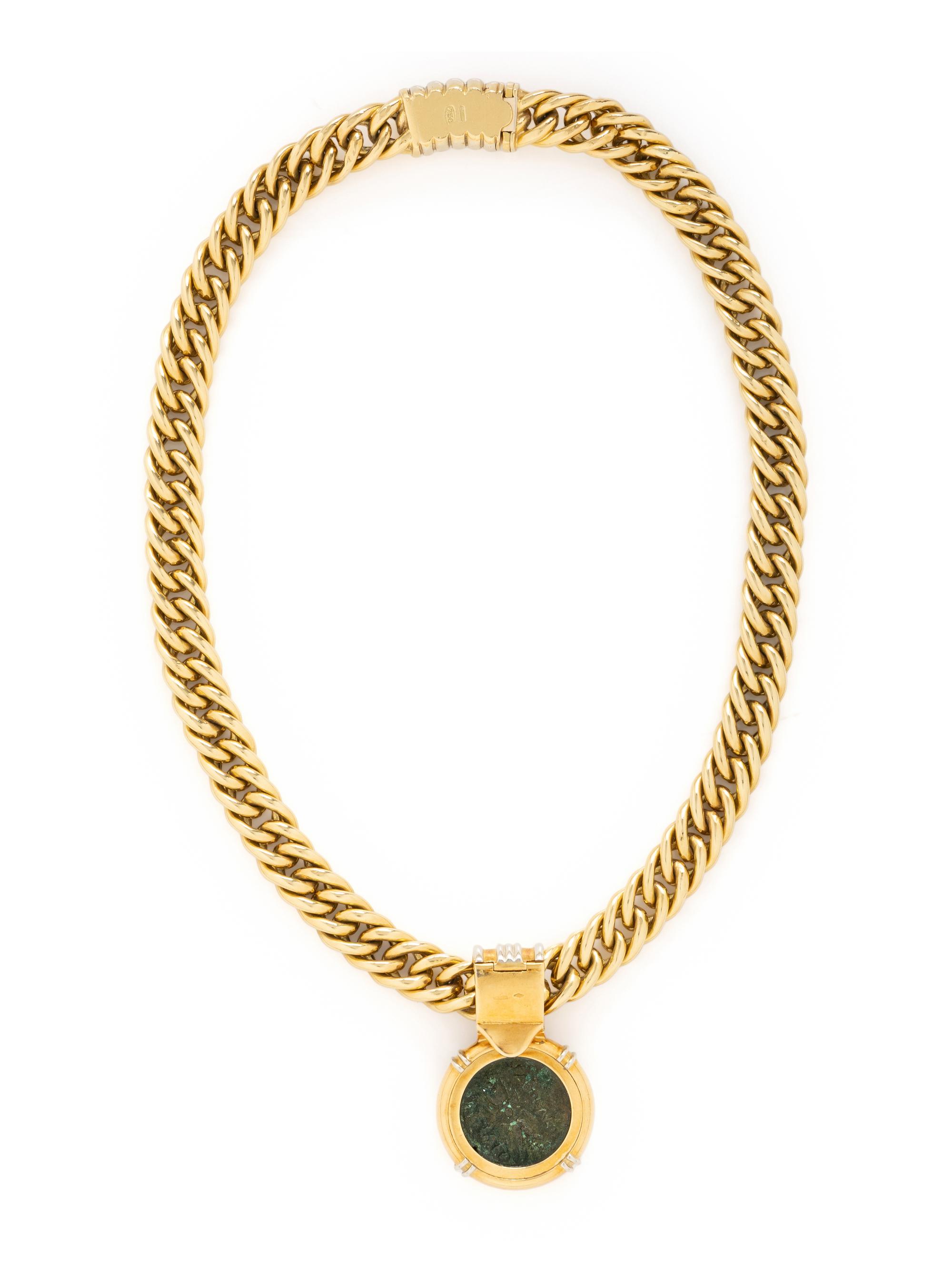 YELLOW GOLD AND ANCIENT COIN PENDANT NECKLACE