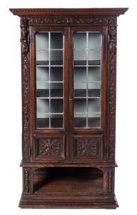 A Dutch Oak Vitrine Cabinet Height 62 3/4 x width 34 3/4 x depth 16 inches. — 17TH CENTURY AND LATER