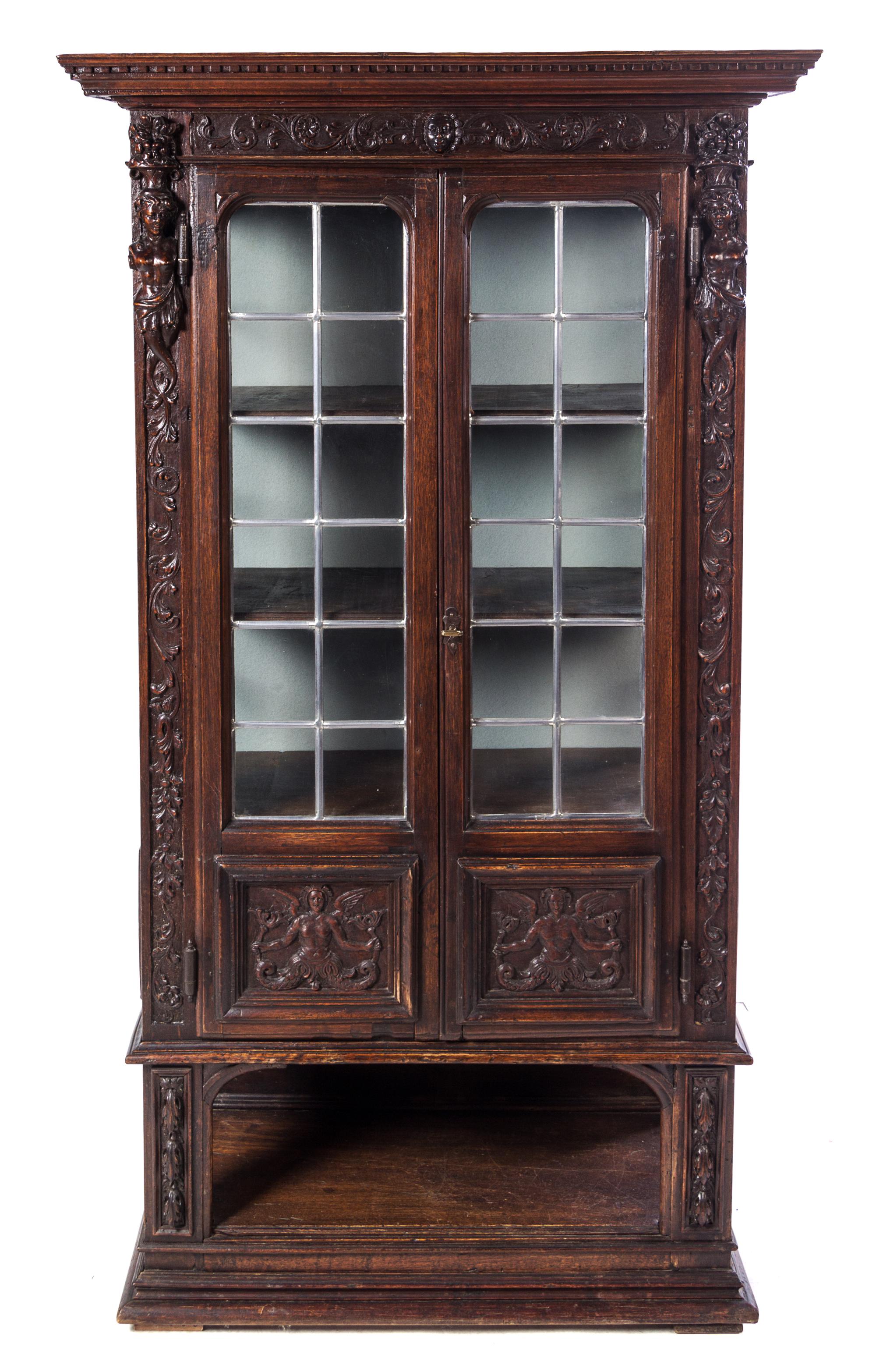 A Dutch Oak Vitrine Cabinet Height 62 3/4 x width 34 3/4 x depth 16 inches. — 17TH CENTURY AND LATER