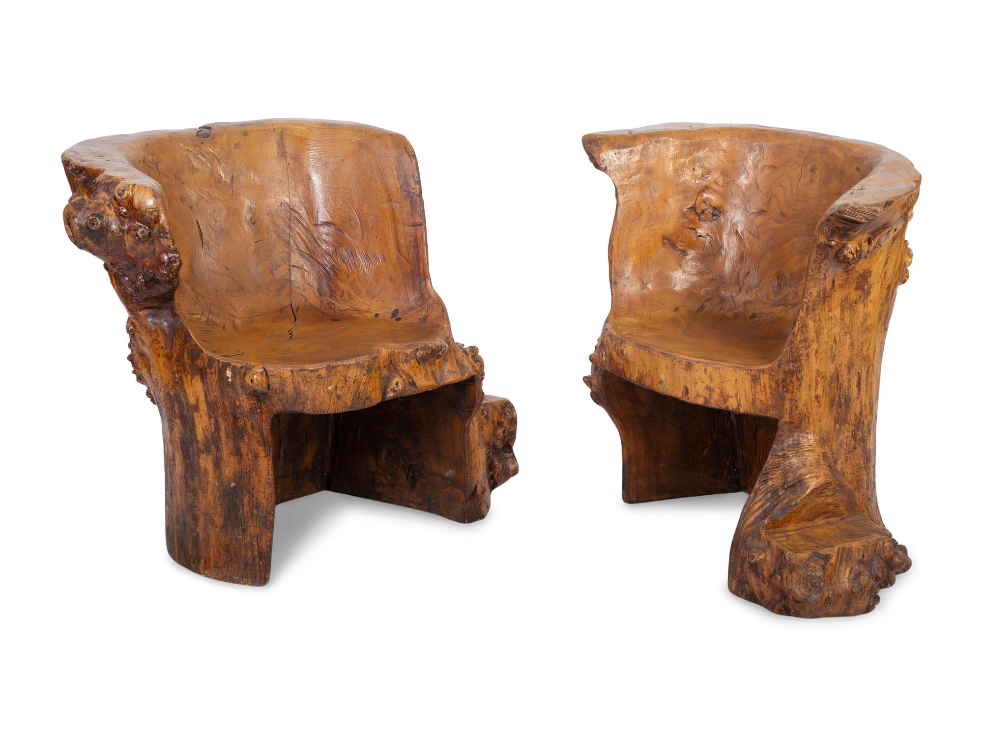 Pair of American Studio Craft Live Edge Chairs — 20TH CENTURY