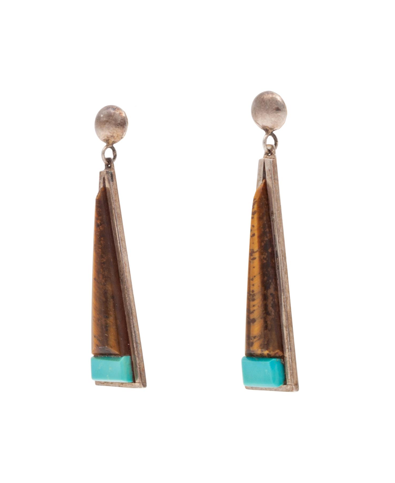 Silver, Ironwood, and Turquoise Earrings
