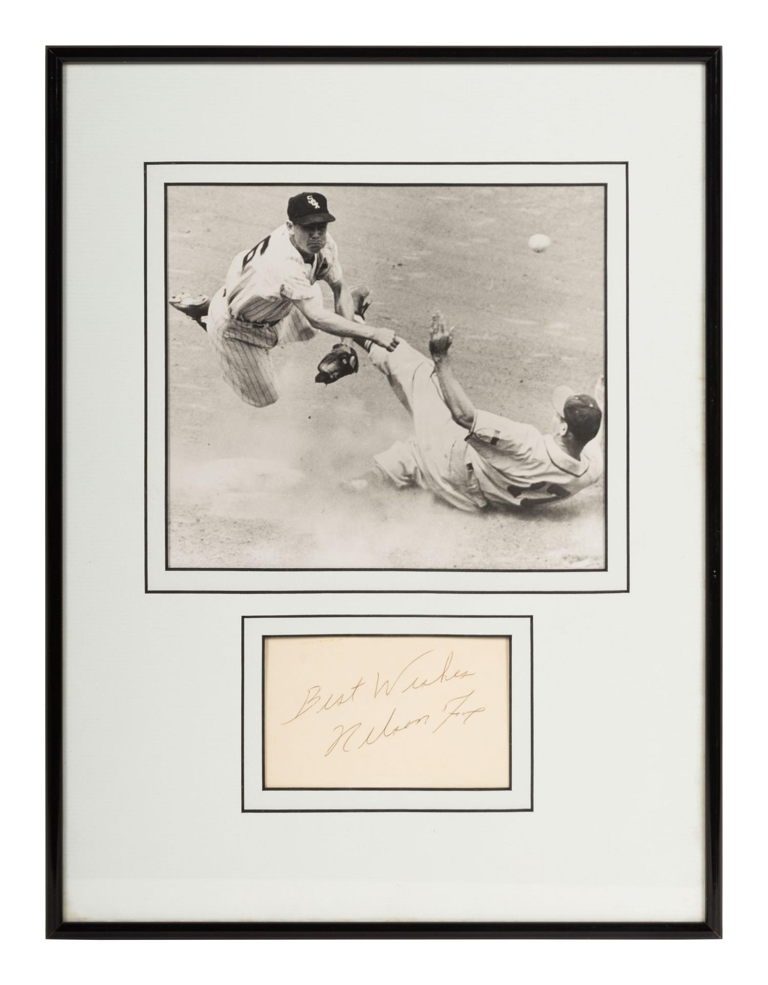 A Nellie Fox Signed Autograph Index Card Display (Beckett Authentication Services Letter),