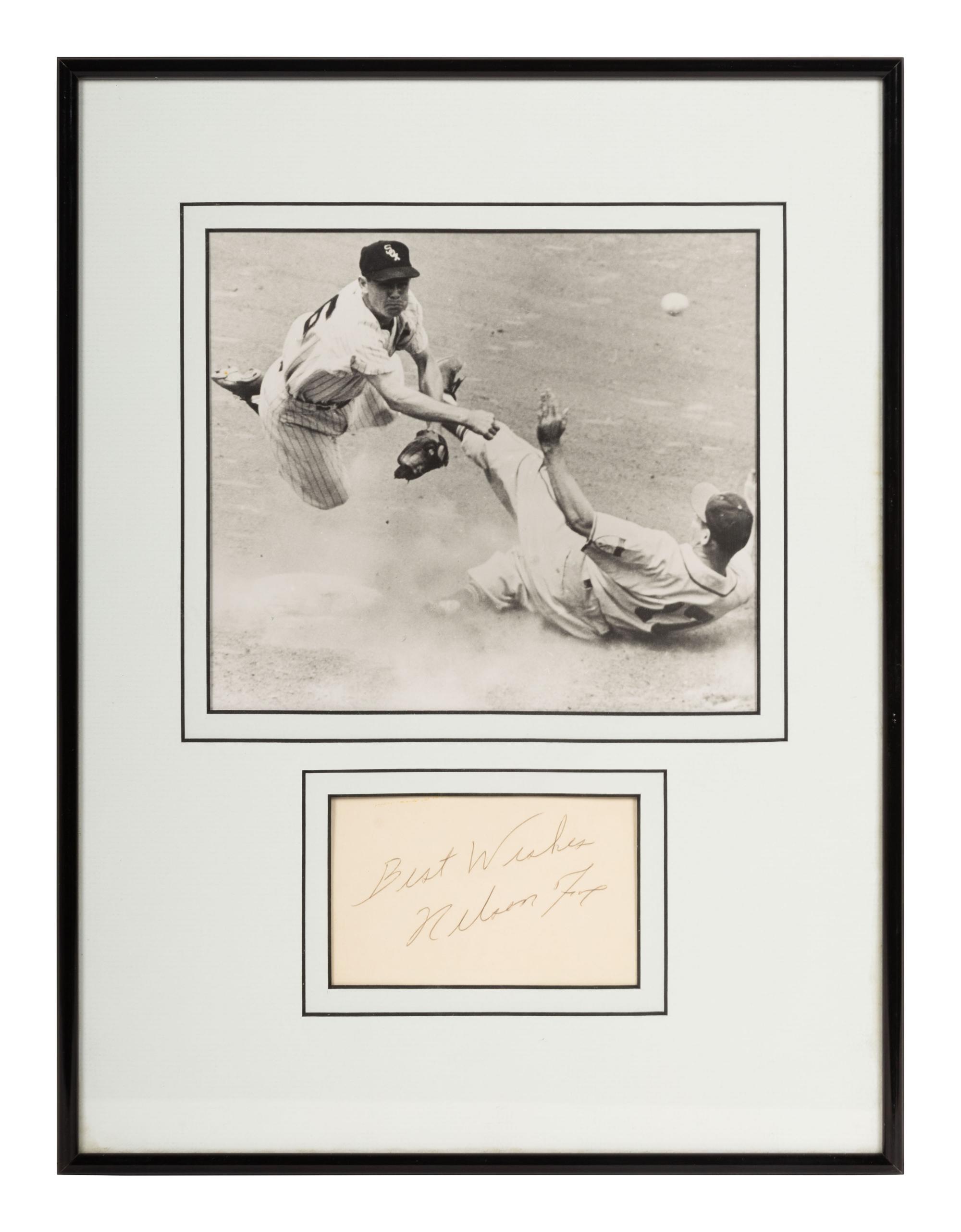 A Nellie Fox Signed Autograph Index Card Display (Beckett Authentication Services Letter),