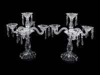 A Pair of French Molded Glass Five-Light Candelabra