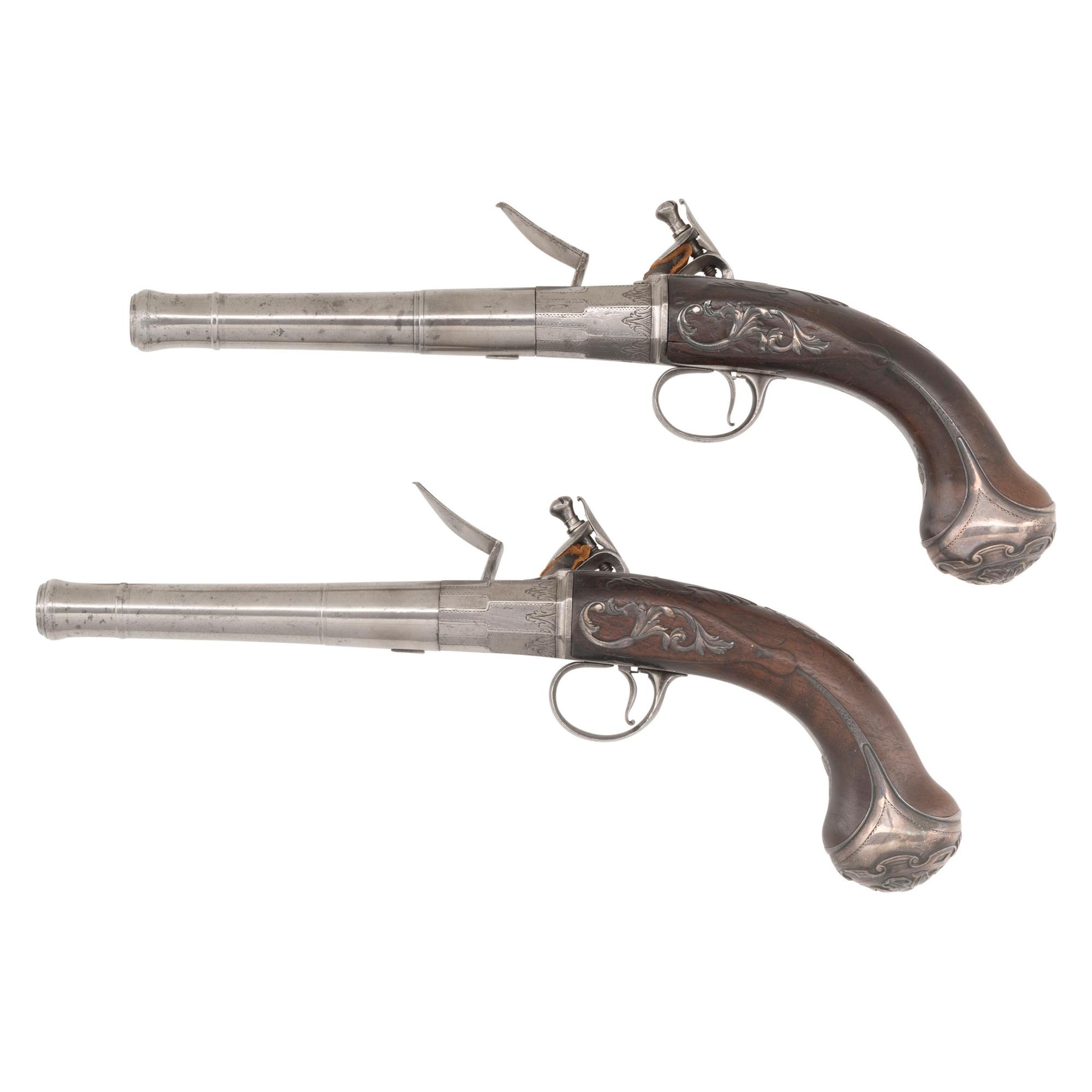 Pair of Queen Anne Flintlock Pistols by Freeman in Reconfigured Modern Case