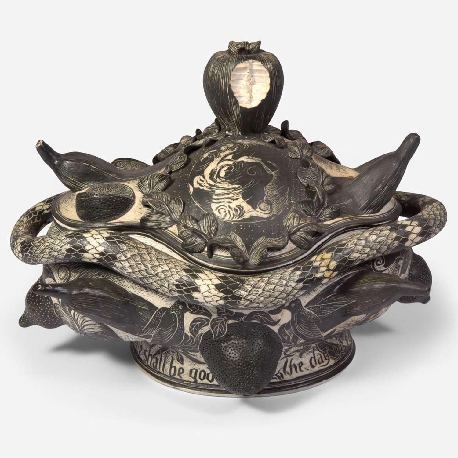 David Regan (American, b. 1964) "Adam & Eve" Sgraffito Decorated Tureen, USA, 1992