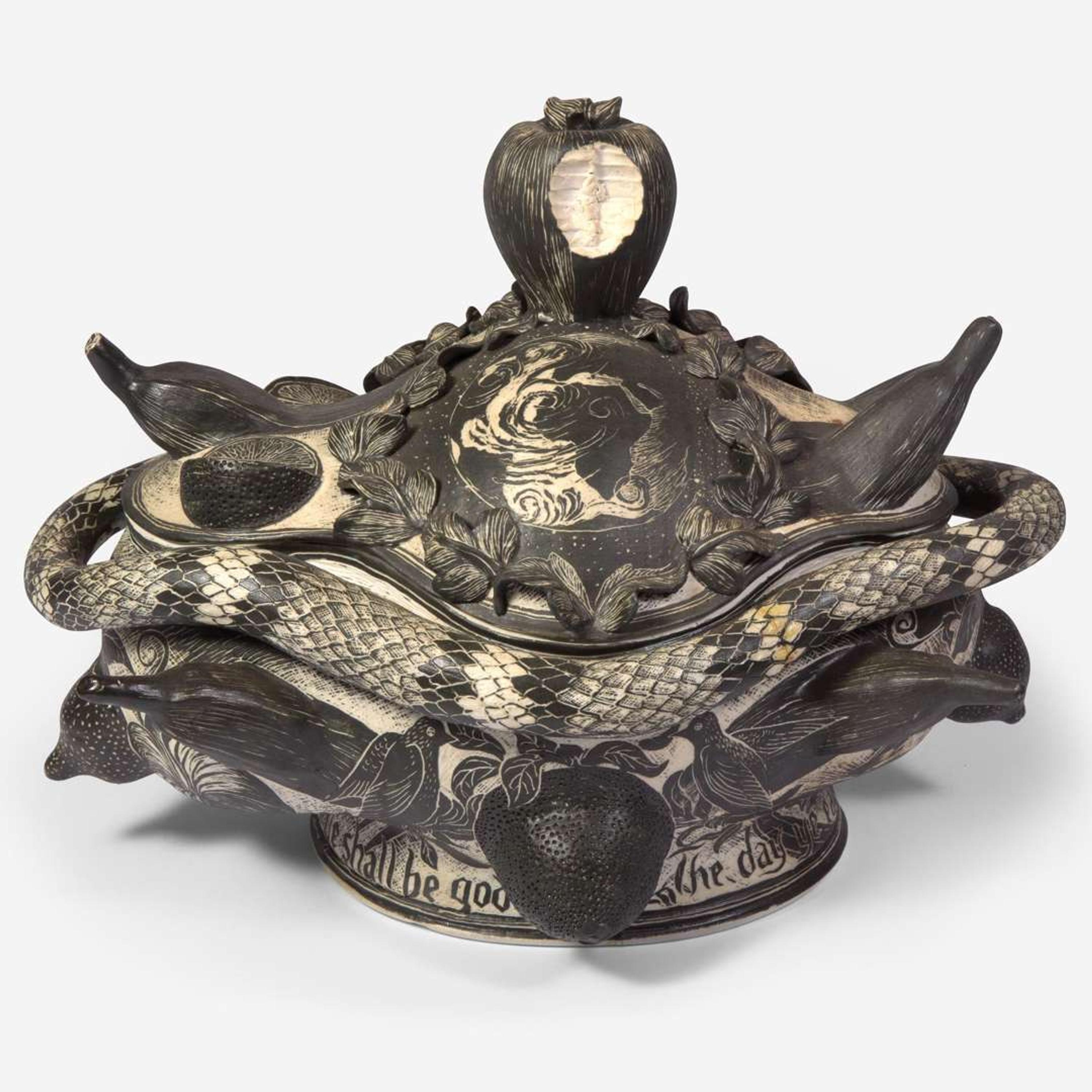 David Regan (American, b. 1964) "Adam & Eve" Sgraffito Decorated Tureen, USA, 1992