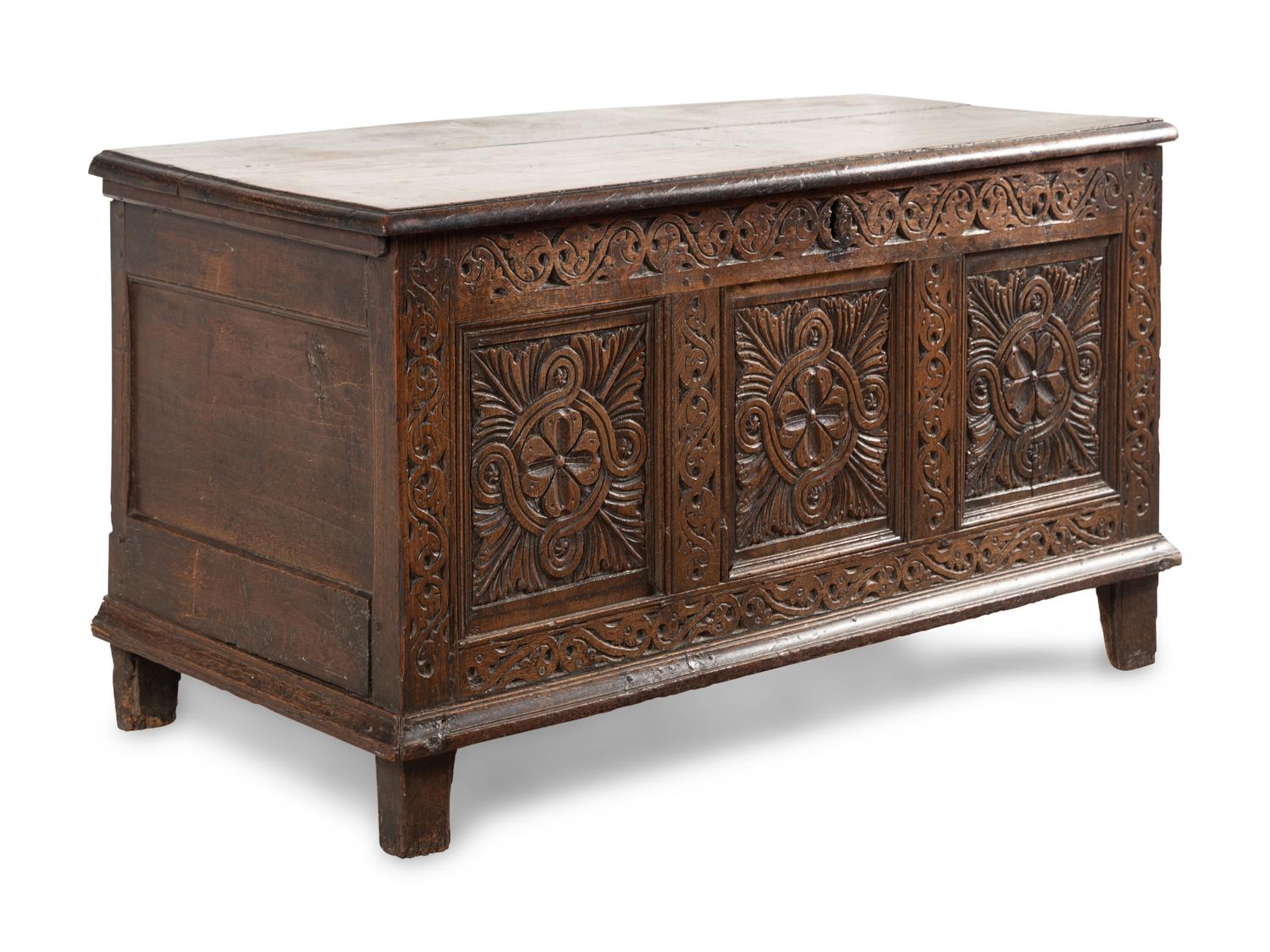 A William and Mary Carved Oak Blanket Chest