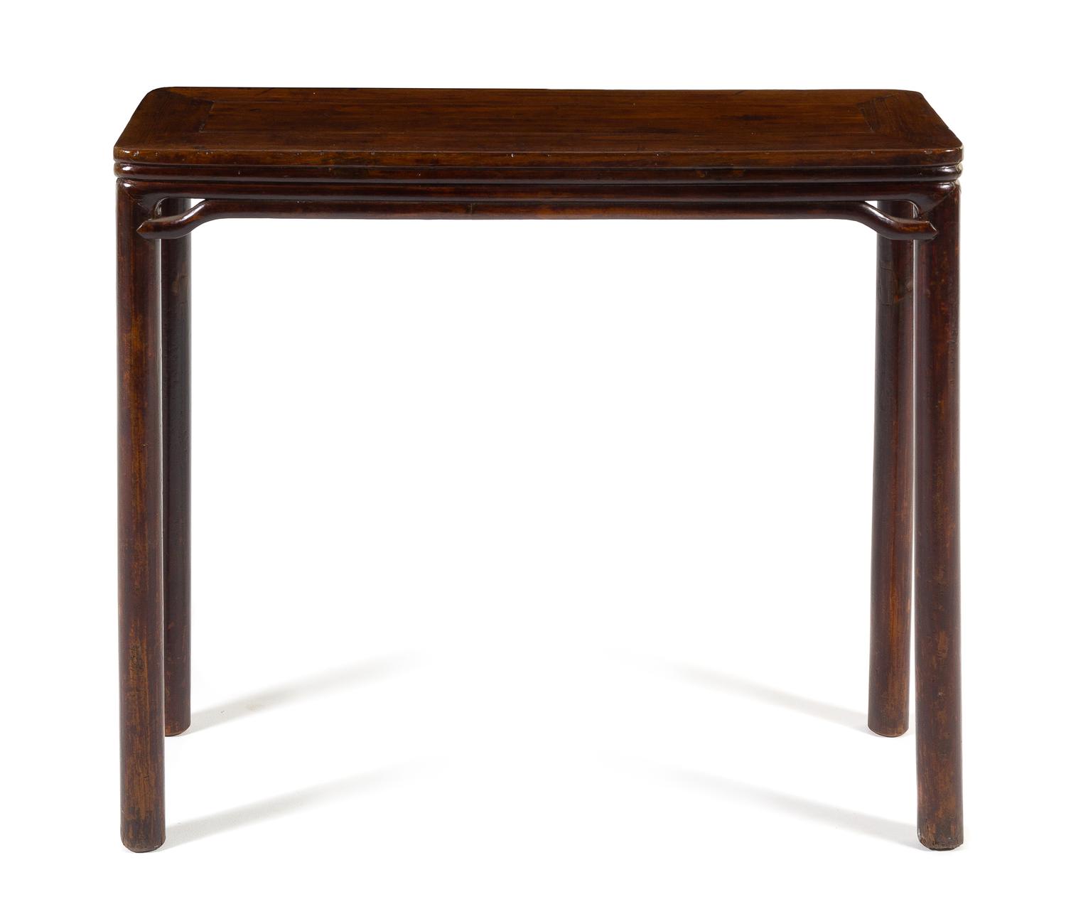 A Chinese Hardwood Corner-Leg Table, Tiaozhuo Height 31 1/2 x width 36 3/4 x depth 25 inches. — 18TH/19TH CENTURY