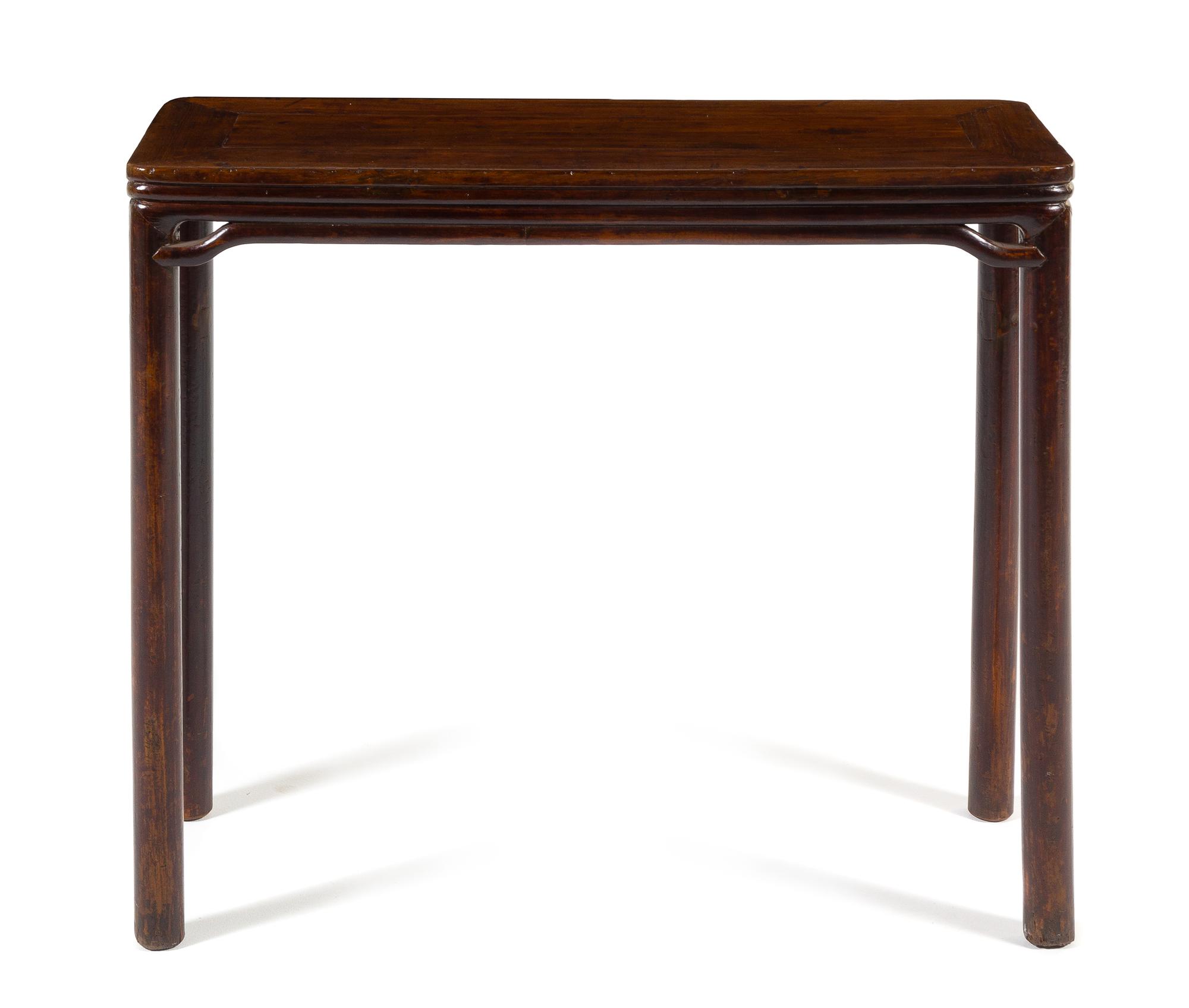 A Chinese Hardwood Corner-Leg Table, Tiaozhuo Height 31 1/2 x width 36 3/4 x depth 25 inches. — 18TH/19TH CENTURY