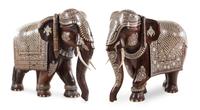 A Pair of Indian Bone Inlaid Elephants Height 36 inches. — LATE 19TH/EARLY 20TH CENTURY