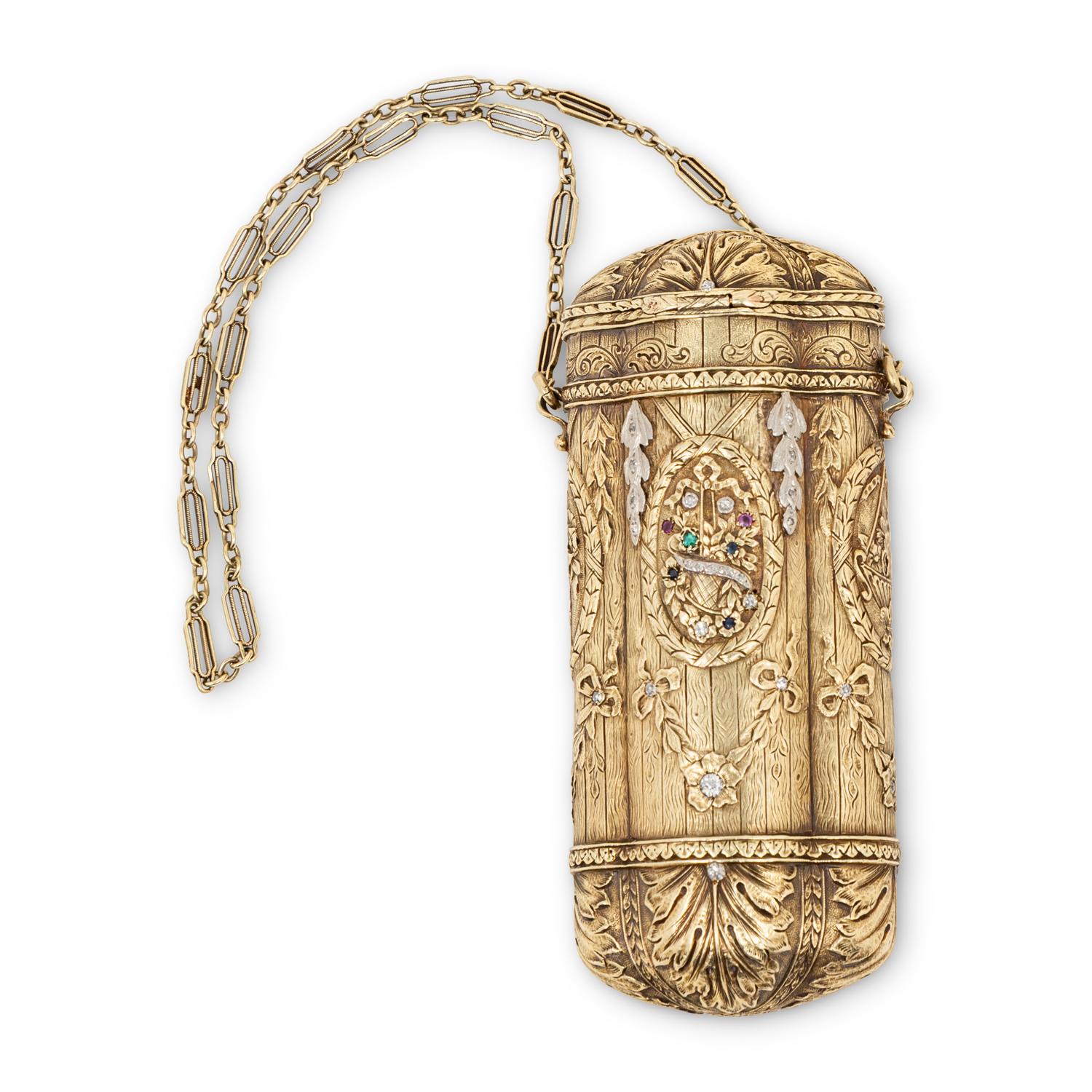 A Gold and Diamond and Jewel-Mounted Cigarette Case