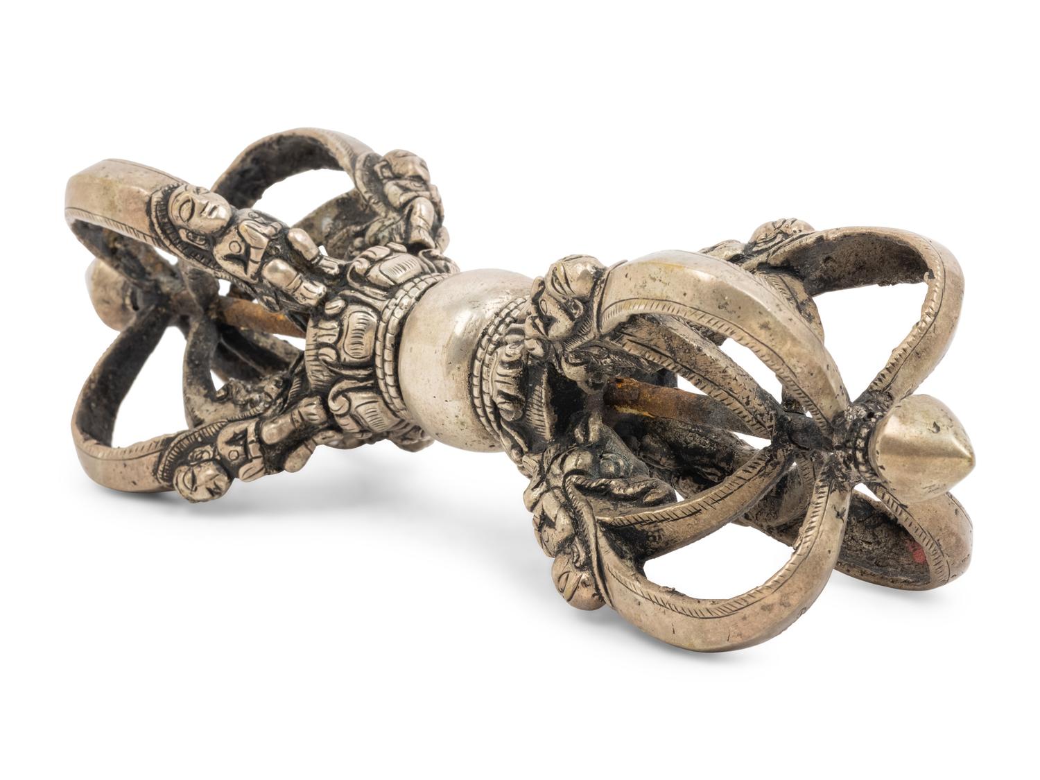 A Large Tibetan Silver Five-Pronged Vajra Dorje