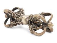 A Large Tibetan Silver Five-Pronged Vajra Dorje