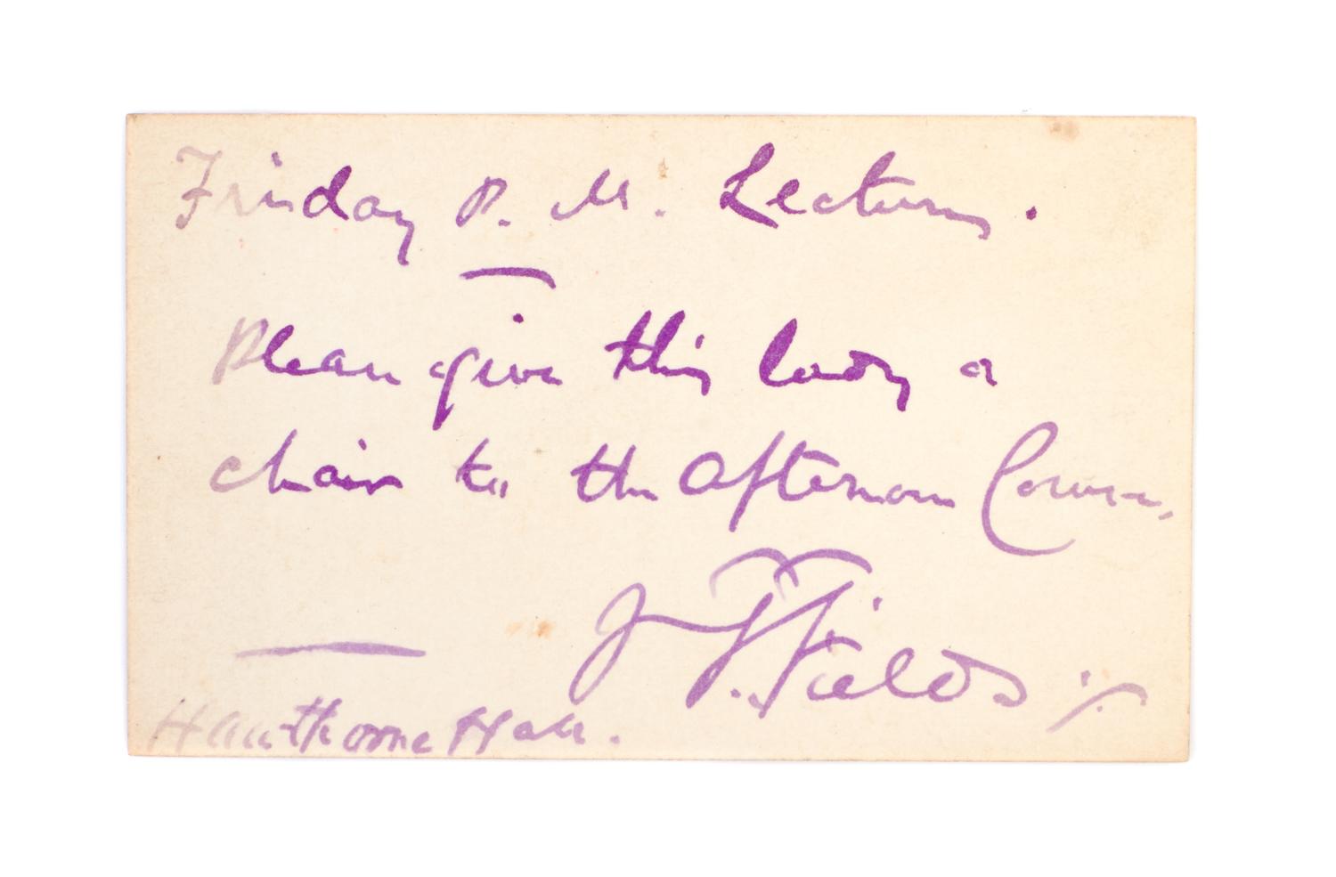 FIELDS, JAMES T. Yesterdays with Authors. London, 1872. 2 vols. With ALS, royalty checks, and ANS.