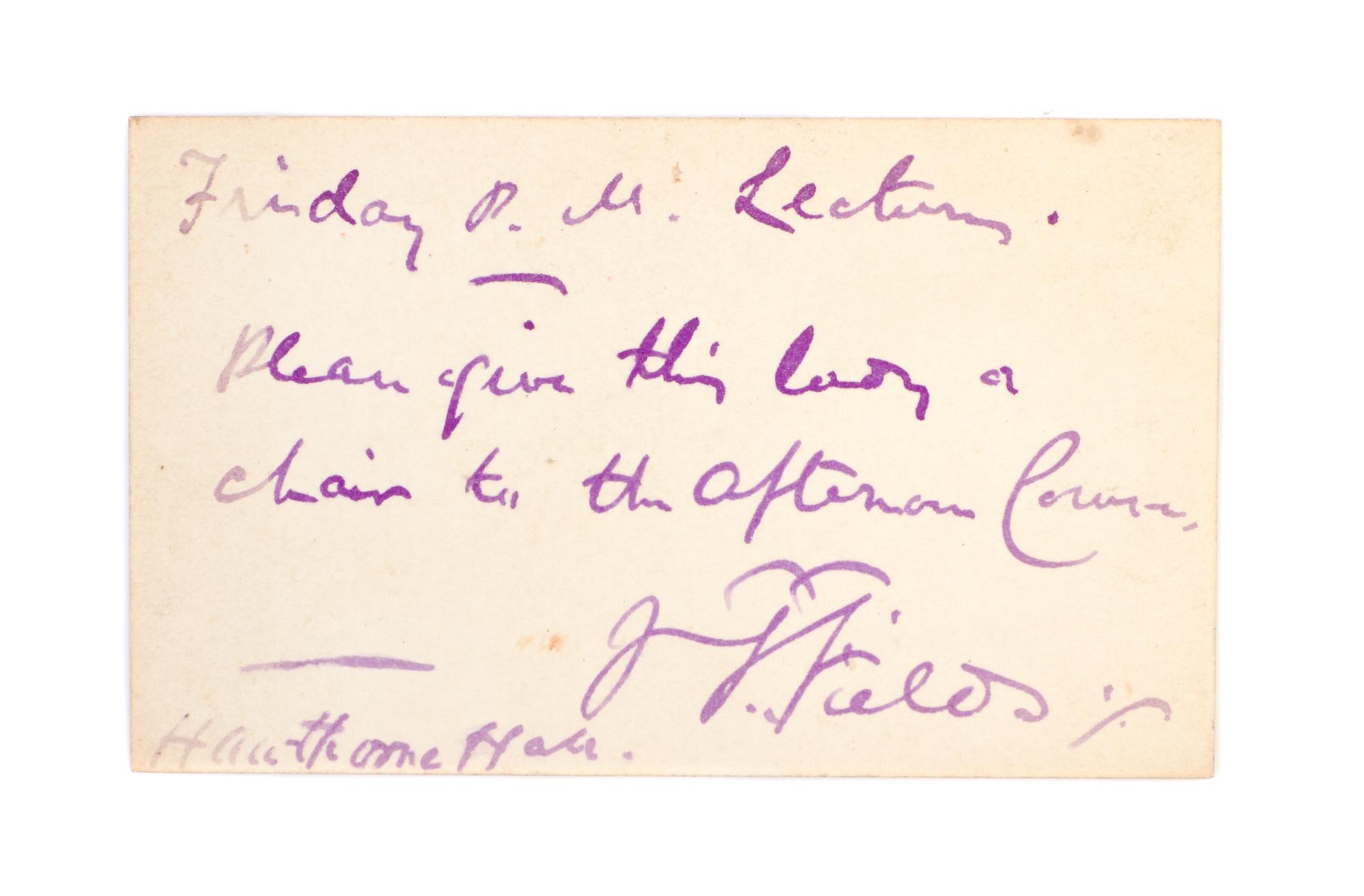 FIELDS, JAMES T. Yesterdays with Authors. London, 1872. 2 vols. With ALS, royalty checks, and ANS.