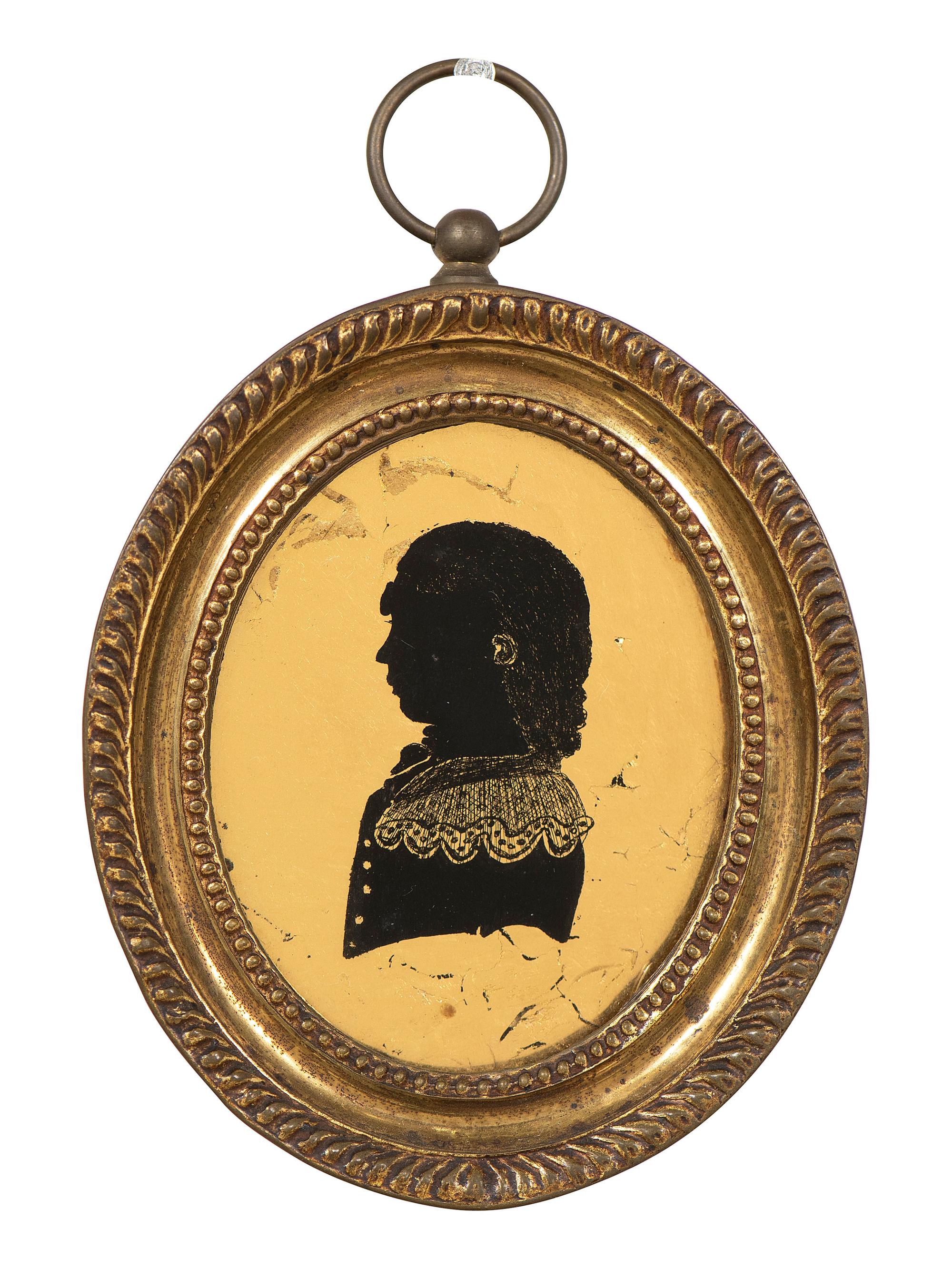 Six Verre Eglomise Silhouettes of Ladies