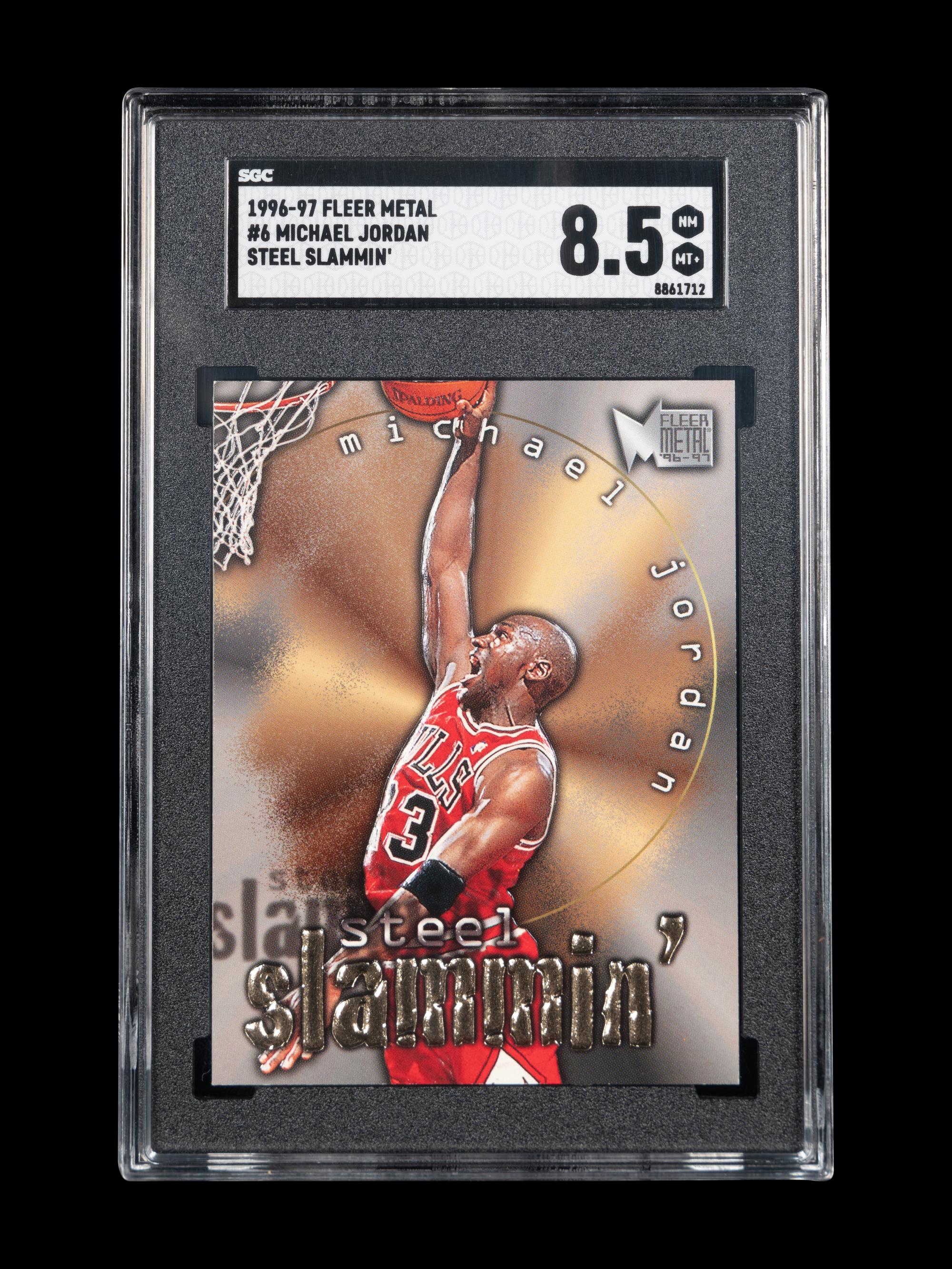 A 1996-97 Fleer Metal Steel Slammin' Michael Jordan Basketball Card No. 6 (SGC 8.5 NM-MT+)