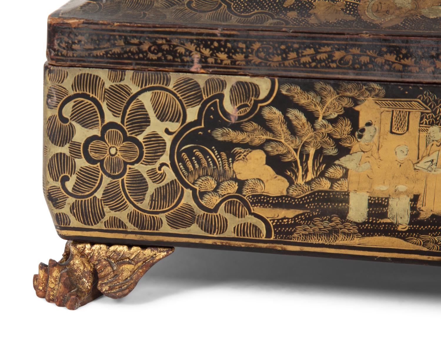 An English Chinoiserie Black and Gilt Laquer Game Box