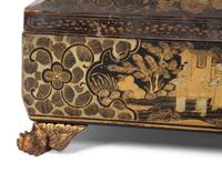 An English Chinoiserie Black and Gilt Laquer Game Box